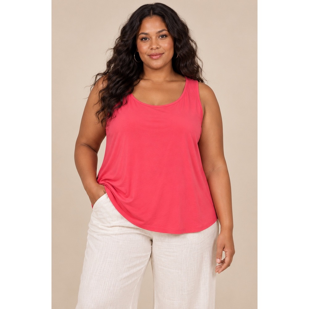 Eileen Fisher Woman Stretch Silk Jersey Slim Tank Strawberry Pink 2X S9GK-U0051X